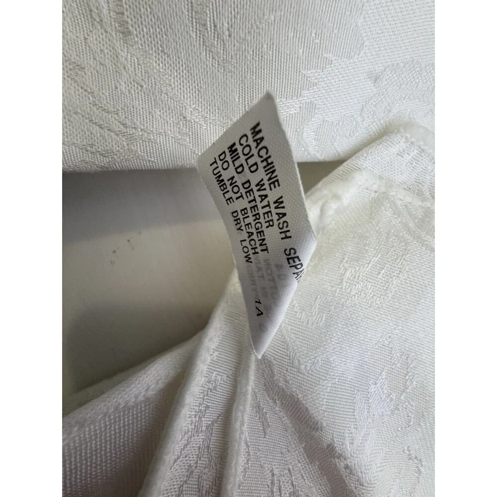 Vintage Ivory Damask Tablecloth 80x110 Semi Round & 10 Napkins 19x19 Set